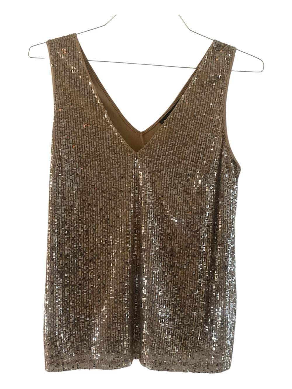 INC Sequin V-Neck Tank Top - Beige with sequins